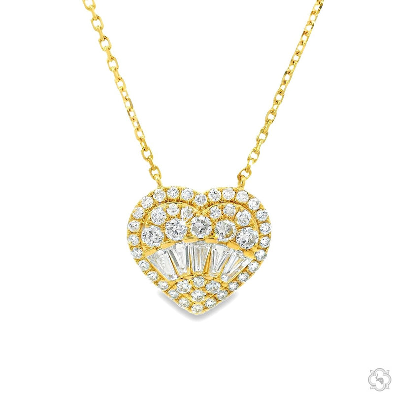 18K Gold Heart Baguette Diamond Necklace 67914