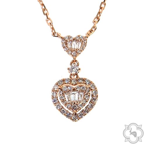 18K Gold Heart Baguette Diamond Necklace 68504 - Image 7