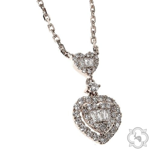 18K Gold Heart Baguette Diamond Necklace 68504 - Image 2