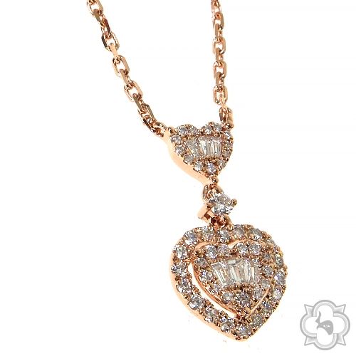 18K Gold Heart Baguette Diamond Necklace 68504 - Image 8