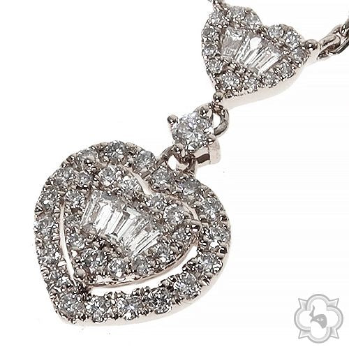 18K Gold Heart Baguette Diamond Necklace 68504 - Image 3