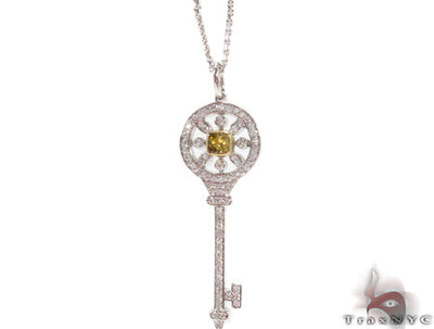 18K Gold Prong Diamond Key Pendant Necklace 32664 - Image 1