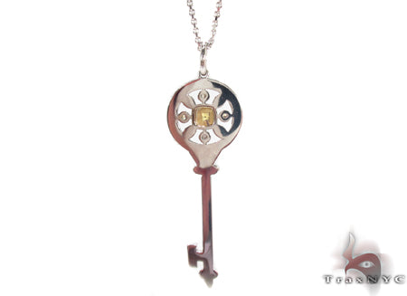 18K Gold Prong Diamond Key Pendant Necklace 32664 - Image 4