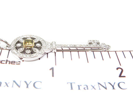 18K Gold Prong Diamond Key Pendant Necklace 32664 - Image 6