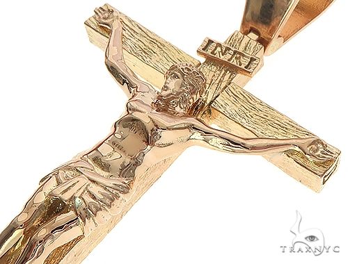 18K Gold Crucifix Jesus Cross Pendant 65742 - Image 4