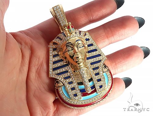 18K Yellow Gold Custom Diamond Pharaoh Pendant 65190 - Image 6
