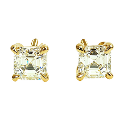 18K Gold Asscher Cut Diamond Stud Earrings 66608