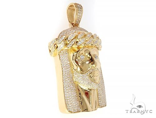 18k Yellow Gold Solid Diamond Jesus Pendant 65101 - Image 2