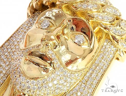 18k Yellow Gold Solid Diamond Jesus Pendant 65101 - Image 4