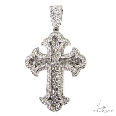 2 Row Emerald Cut Diamond Cross Pendant 68616 - Image 1