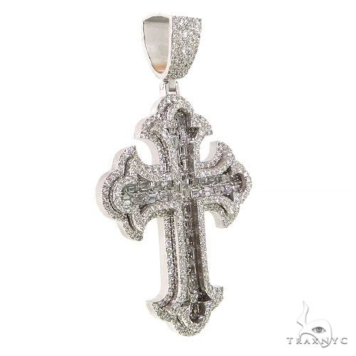 2 Row Emerald Cut Diamond Cross Pendant 68616 - Image 2