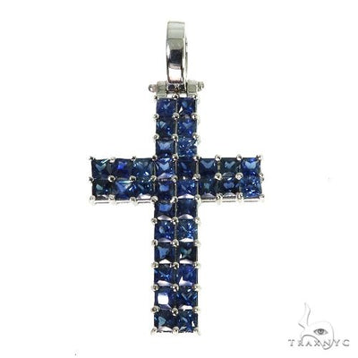 2 Row Ocean Blue Princess Cut Sapphire Cross 67704 - Image 1