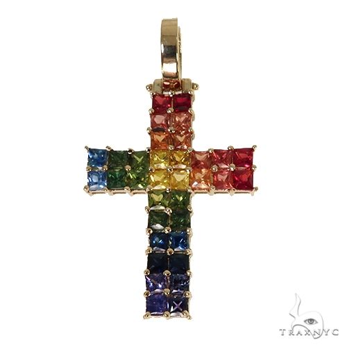 Rainbow 2 Row Princess Cut Sapphire Cross 67790 - Image 1