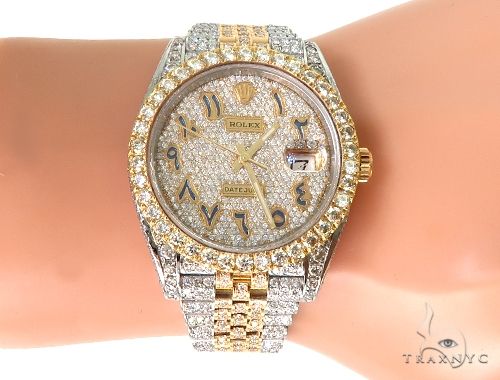41mm Mens Two Tone 18K Yellow Gold and Stainless Steel  Fully Iced Pave Diamond DateJust Rolex Watch 66098 - Image 9