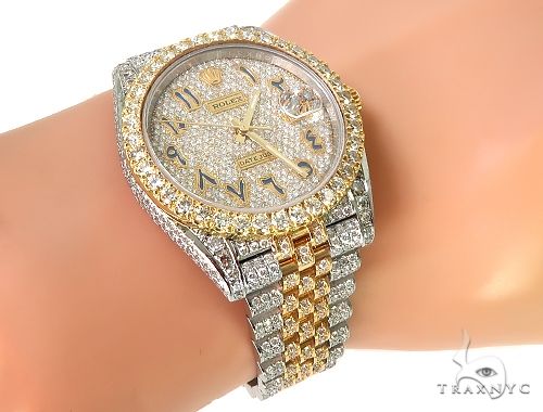 41mm Mens Two Tone 18K Yellow Gold and Stainless Steel  Fully Iced Pave Diamond DateJust Rolex Watch 66098 - Image 10