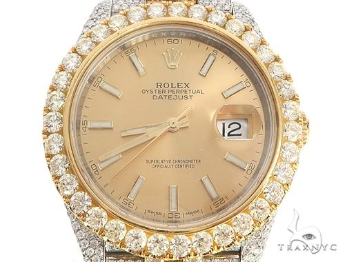 41mm Two Tone Fully Iced Out Rolex Datejust Watch Jubilee Band 65022 - Image 1