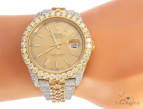 41mm Two Tone Fully Iced Out Rolex Datejust Watch Jubilee Band 65022 - Image 12