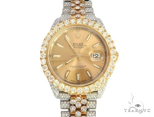 41mm Two Tone Fully Iced Out Rolex Datejust Watch Jubilee Band 65022 - Image 3
