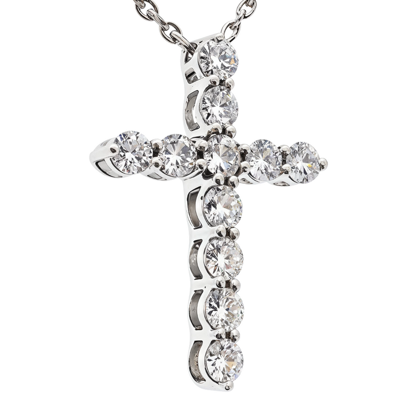 18K White Gold Diamond Cross Pendant with 18 Inch Chain 64630