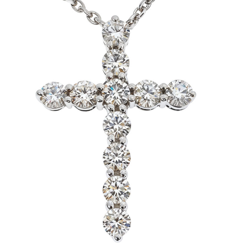 18K White Gold Diamond Cross Pendant with 18 Inch Chain 64630
