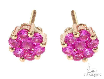 14K Yellow Gold Pink Corundum Flower Stud Earrings 65485 - Image 1 [FILE:65485_image_01_bff0f7de.jpg]