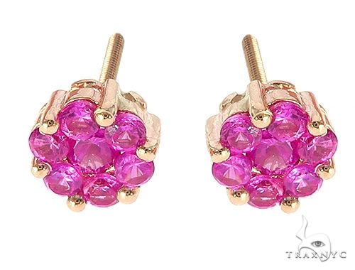 14K Yellow Gold Pink Corundum Flower Stud Earrings 65485 - Image 1 [FILE:65485_image_01_bff0f7de.jpg]