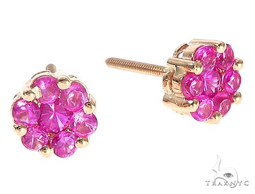 14K Yellow Gold Pink Corundum Flower Stud Earrings 65485 - Image 3 [FILE:65485_image_03_f4aac7f9.jpg]
