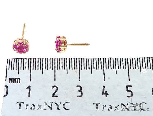 14K Yellow Gold Pink Corundum Flower Stud Earrings 65485 - Image 6 [FILE:65485_image_06_d1c63f3f.jpg]