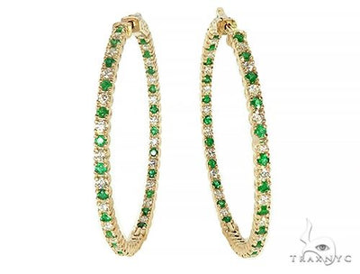 14K Yellow Gold Emerald & Diamond Hoops Earrings 65994 - Image 1 [FILE:65994_image_01_d732c84a.jpg]