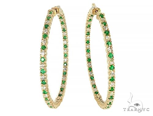 14K Yellow Gold Emerald & Diamond Hoops Earrings 65994 - Image 1 [FILE:65994_image_01_d732c84a.jpg]