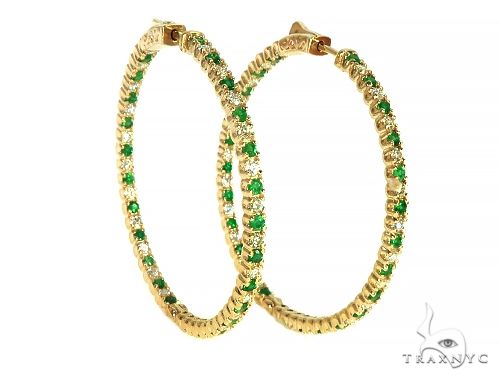 14K Yellow Gold Emerald & Diamond Hoops Earrings 65994 - Image 2 [FILE:65994_image_02_19fd154d.jpg]
