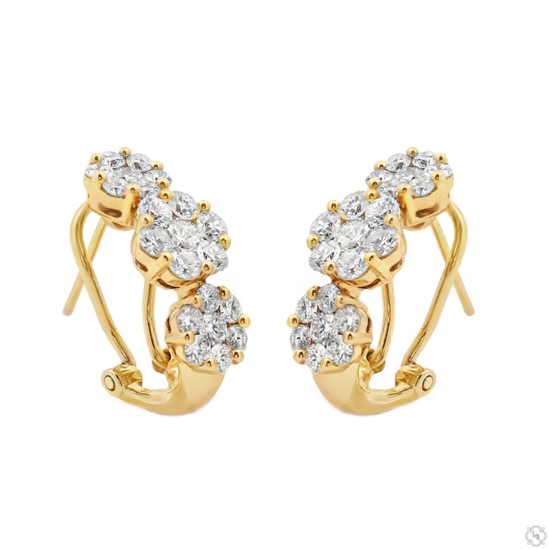 18K Gold Flower Diamond Hoop Earrings 67299 - Image 1