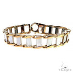 14K Two Tone Gold Rail Road Link Bracelet 9.5 Inches 14.9mm   68014 - Image 1