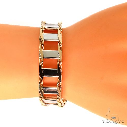 14K Two Tone Gold Rail Road Link Bracelet 9.5 Inches 14.9mm   68014 - Image 4