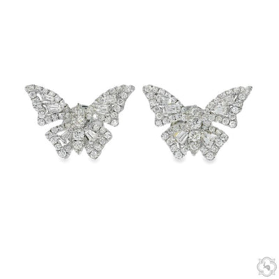 18K Gold Baguette Diamond Butterfly Earrings 68513 - Image 1