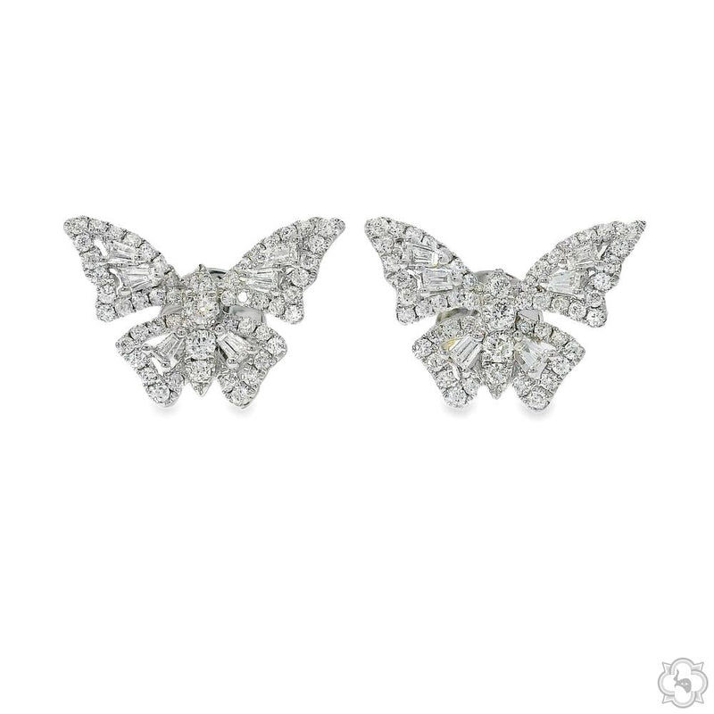 18K Gold Baguette Diamond Butterfly Earrings 68513 - Image 1
