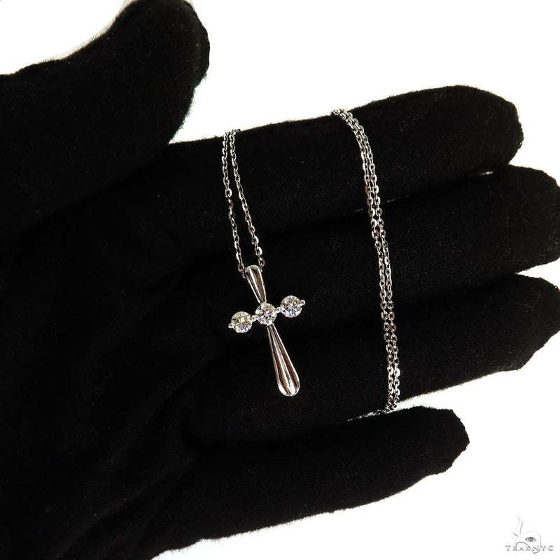 3 Stone Diamond Cross Necklace (Lab) 69783 - Image 8