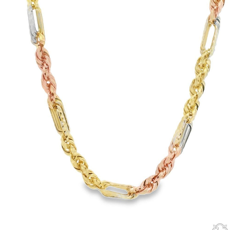 14K Three Tone Gold Solid Figarope Link Chain 24 Inches 5mm 70297 - Image 1