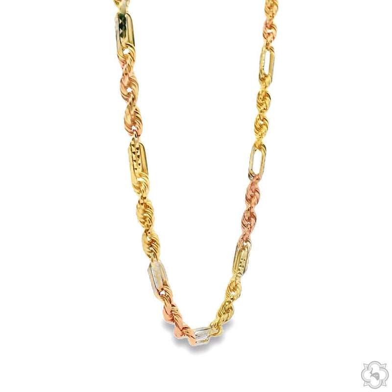 14K Three Tone Gold Solid Figarope Link Chain 20 Inches 3mm 70300 - Image 3