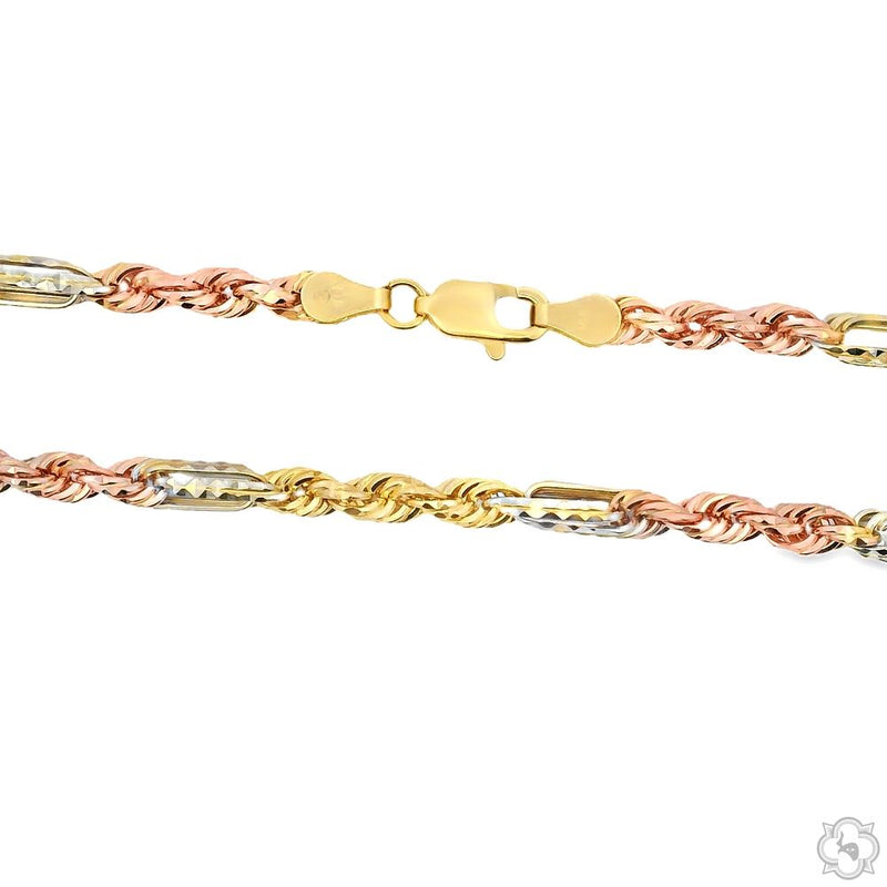14K Three Tone Gold Solid Figarope Link Chain 20 Inches 3mm 70300 - Image 4