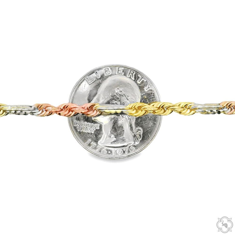 14K Three Tone Gold Solid Figarope Link Chain 20 Inches 3mm 70300 - Image 5