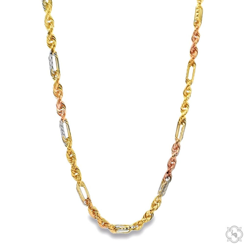 14K Three Tone Gold Solid Figarope Link Chain 16 Inches 3mm 70377 - Image 2