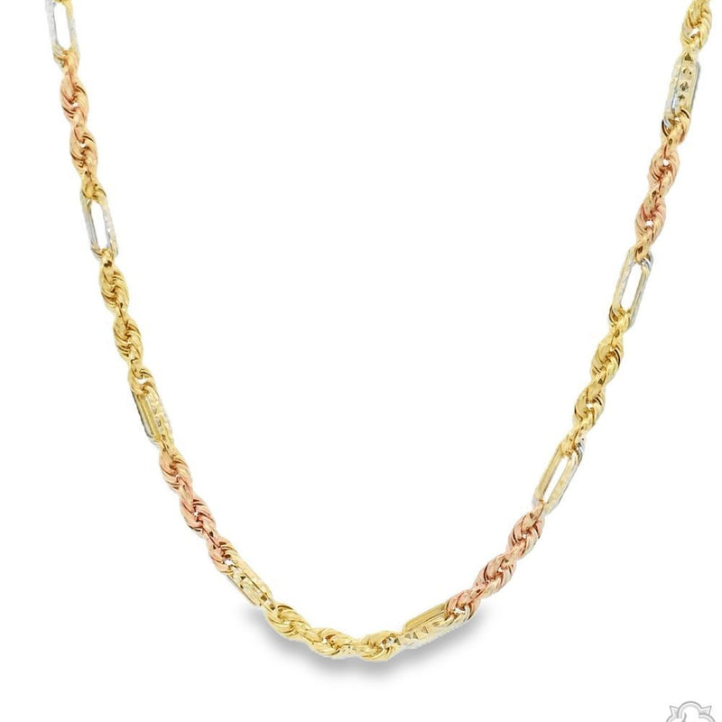 14K Three Tone Gold Solid Figarope Link Chain 16 Inches 4mm 70378 - Image 1