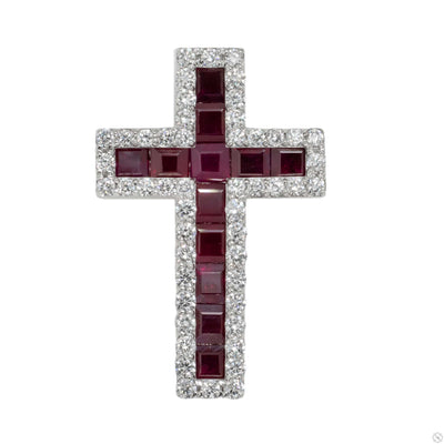 Blood Red Princess Cut Sapphire Diamond Cross 70423 - Image 1