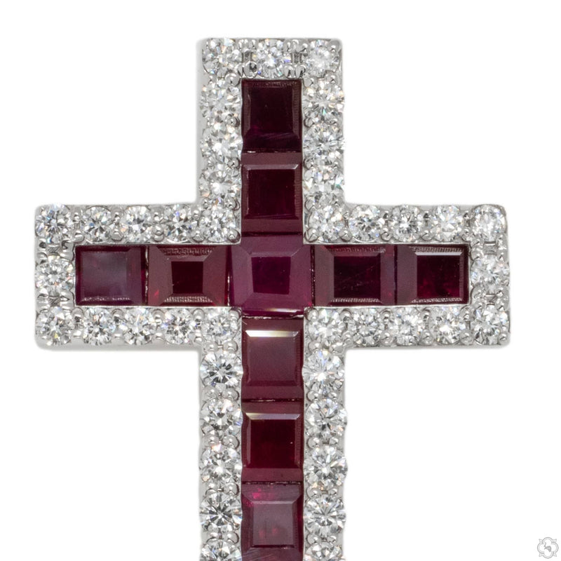Blood Red Princess Cut Sapphire Diamond Cross 70423 - Image 2