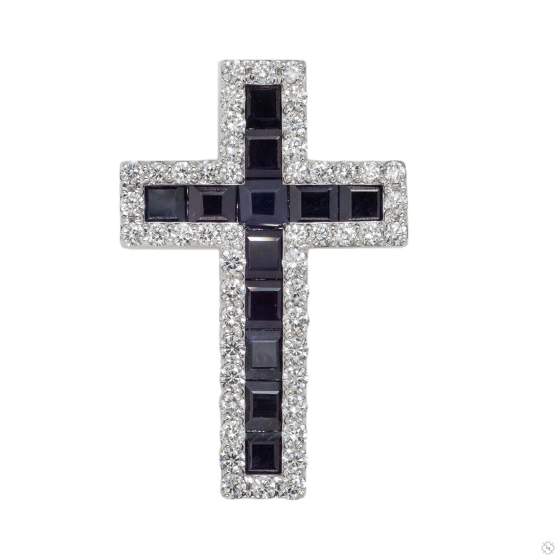 Mystic Blue Princess Cut Sapphire Diamond Cross 70425 - Image 1