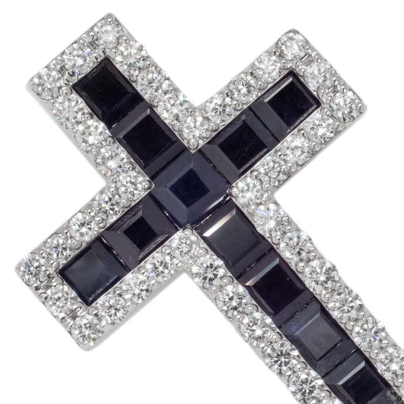 Mystic Blue Princess Cut Sapphire Diamond Cross 70425 - Image 3