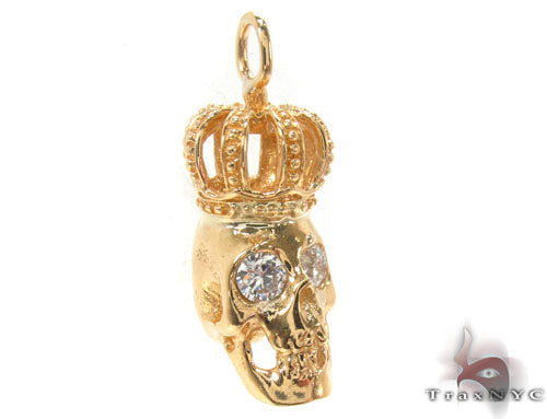 18K Yelow Gold Skull Crown Diamond Set 34381 - Image 4