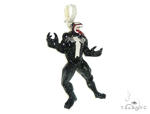 Black Enamel Silver Diamond Venom Pendant 66366 - Image 2