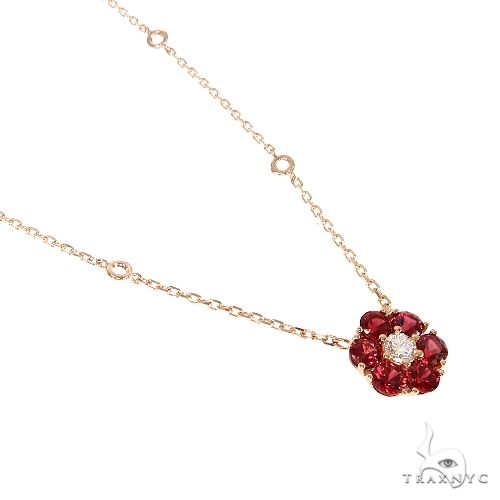 Blood Red Sapphire Diamond Flower Necklace 67217 - Image 2